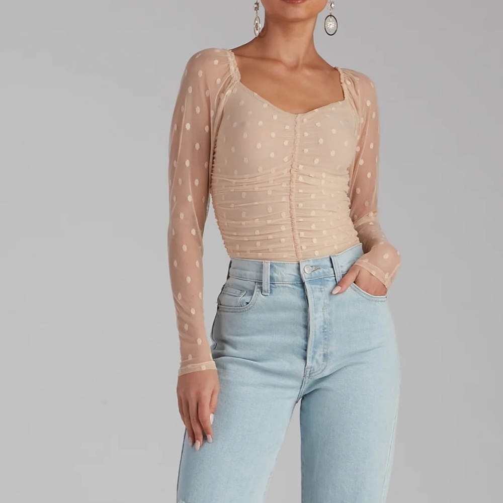 Brand New Tan Polka Dot Bodysuit Shirt size Medium